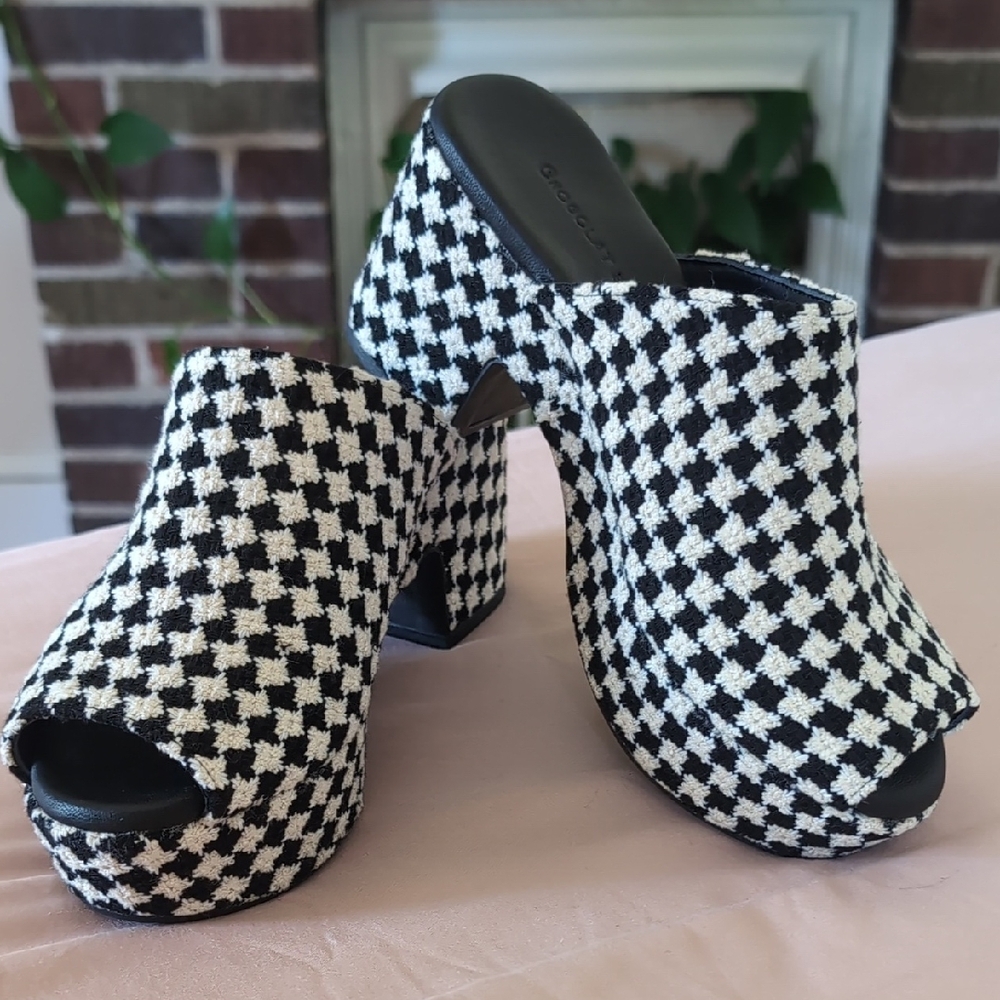Chocolat Blu Black and White Checkered Mules